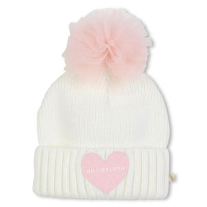 Bonnet tricot à pompon résille Beige